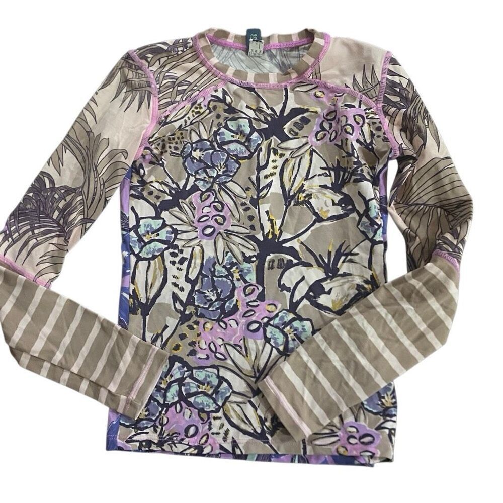 Maaji long sleeve size 10 bathing suit rash gaurd suit floral striped